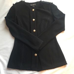 St. John Caviar Jacket with Fringe & Epaulettes